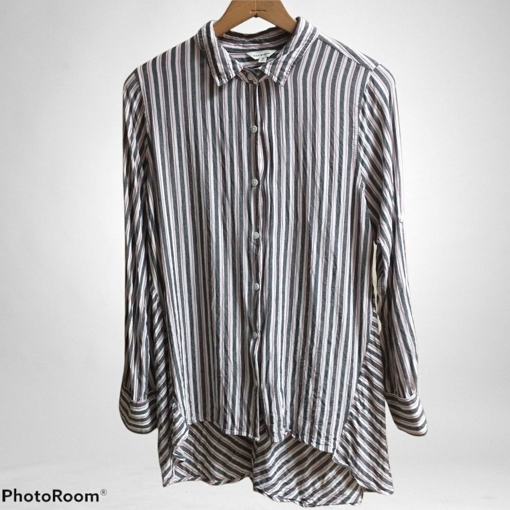 Max Studio Striped Button Down Long Sleeve Shirt - image 2